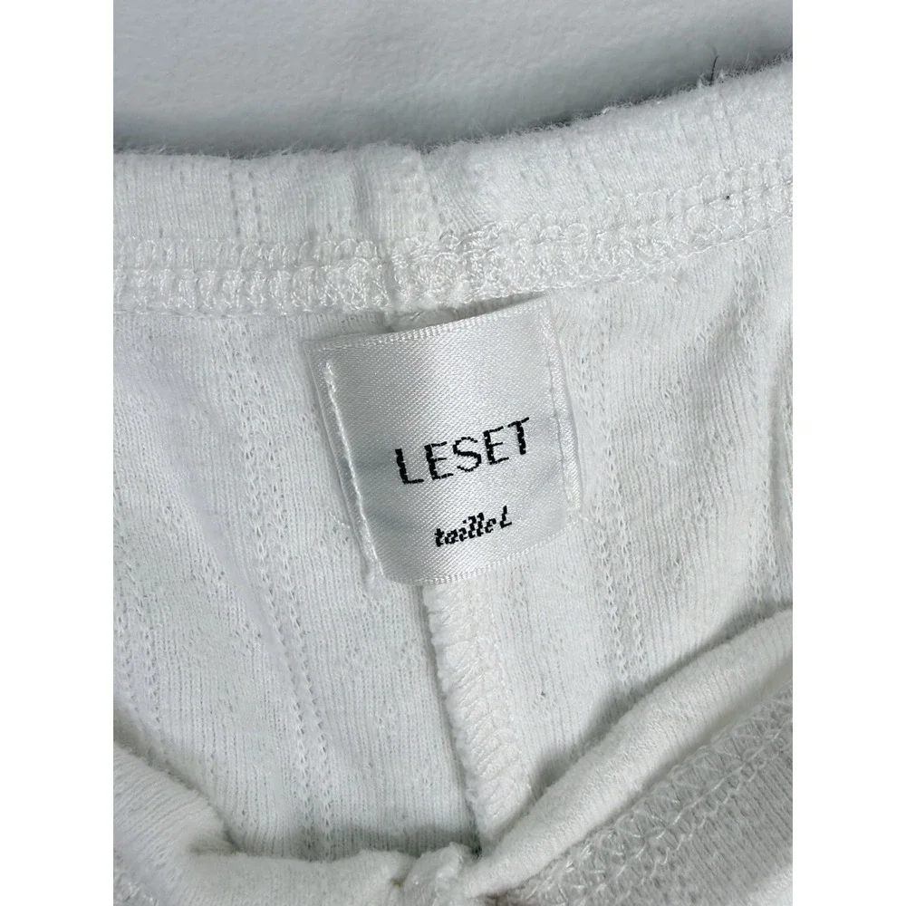 Leset Pointelle Mini Short White Size Large Cotton Dainty Eyelets Scalloped Edge - Picture 5 of 9